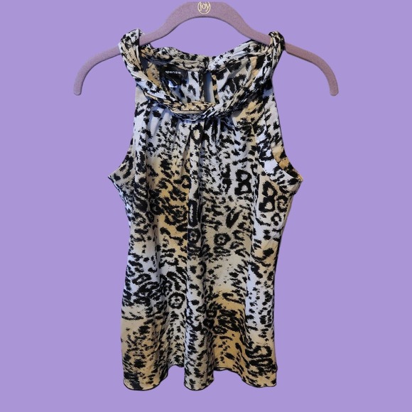 Spence Leopard Print Halter Neck Flowy sleeveless Blouse Top shell career Small - Picture 7 of 7